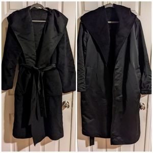 Marina Rinaldi Reversible Coat M/L 8-12 Black Wool Satin Fall Winter